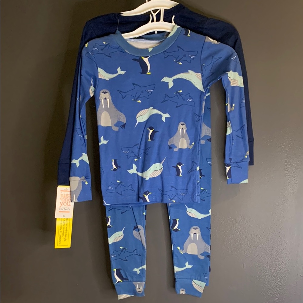 Carter’s Kids Pajamas Bundle - Navy Blue Walrus Design size 3T - Picture 2 of 4